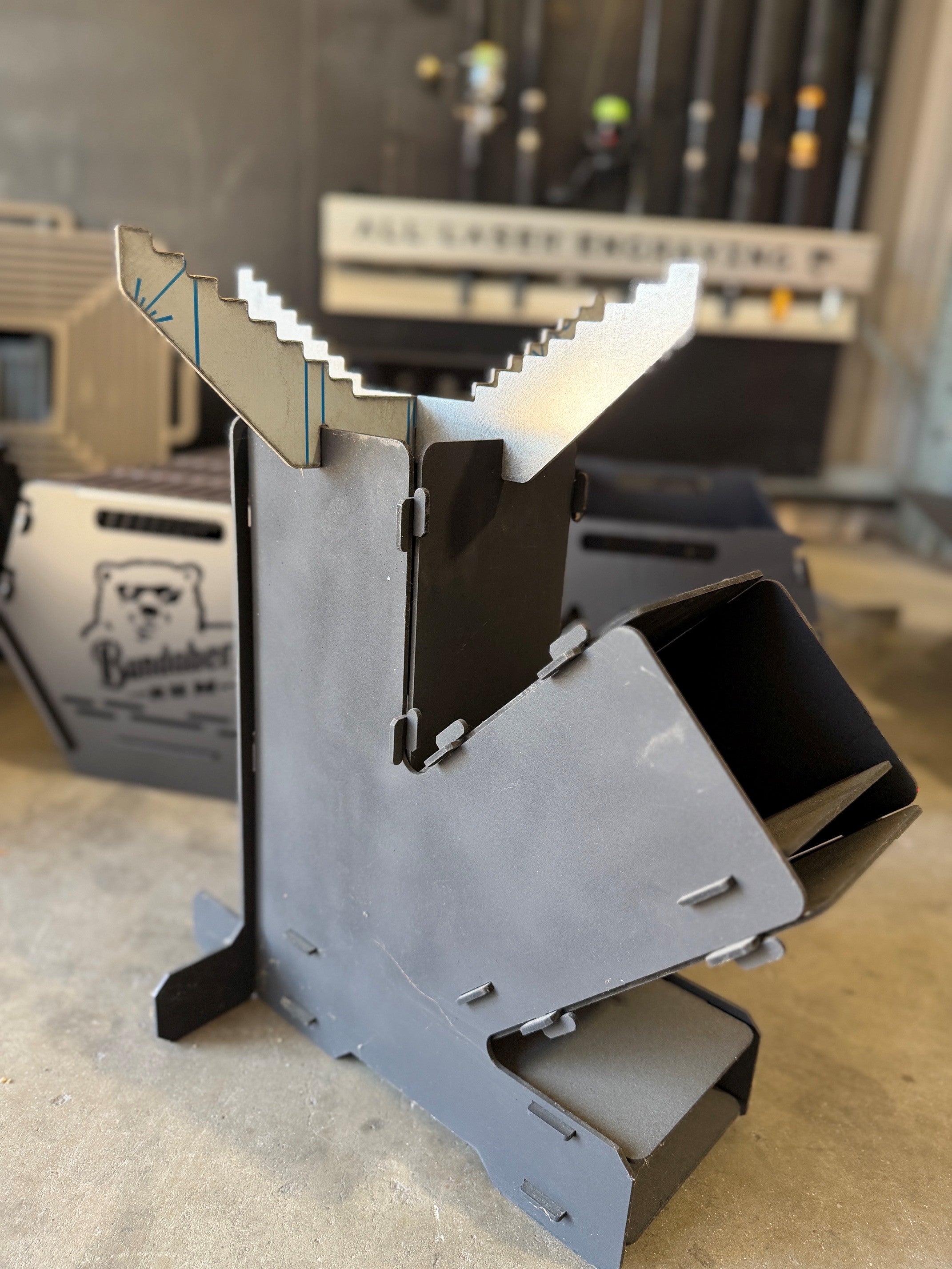 laser cut flat pack fire pit and grill 3mm steel with pan holder grate Mackay Queensland Australia