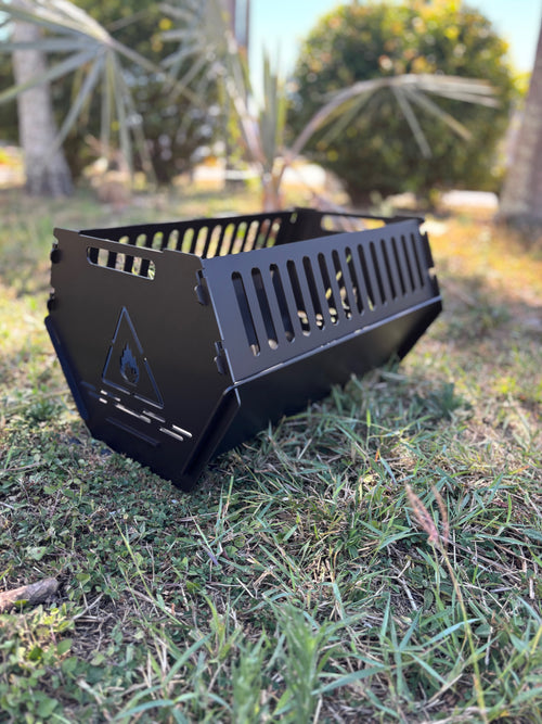 laser cut flat pack fire pit 3mm steel low profile angular design perforated grate Mackay Queensland Australia
